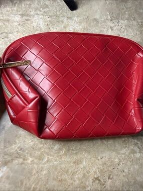 Lancome Red Woven-Texture Women's Cosmetic Pouch